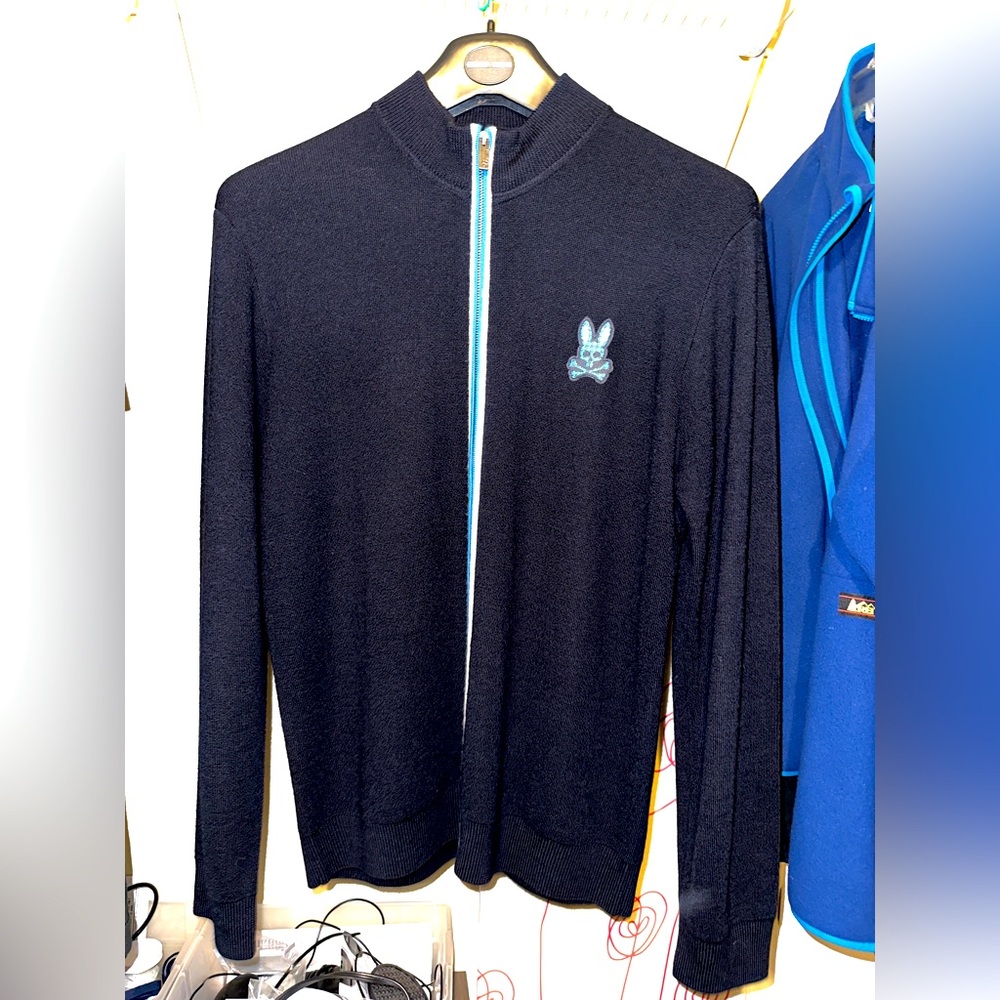Men’s Psycho Bunny, merino wool, large, zippered sweater